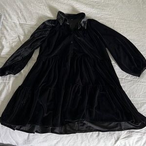 Tiered, short, black, velvet dress. Size medium. Forgot brand.